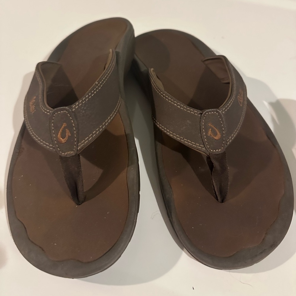 Men’s Olukai Flip Flos Dark Brown size 12